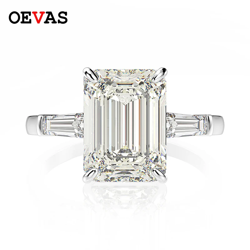 925 Sterling Silver Emerald Cut Created Gemstone Wedding Engagement High Carbon Diamonds Ring Fine Jewelry Gifts silver rings silver ring wedding rings emerald gemstone ring gemstone ring