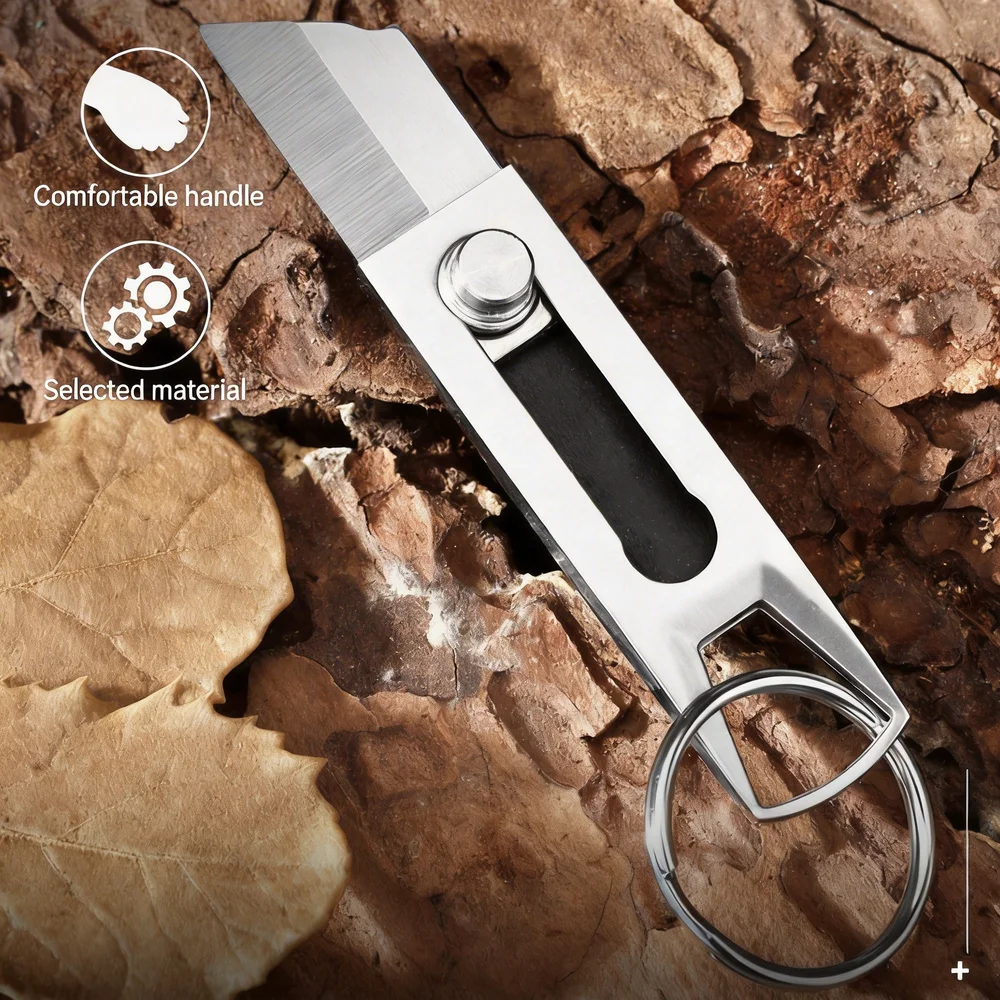 미니 EDC 키체인 나이프 휴대용 직선형 칼날 유틸리티 나이프 스테인리스 스틸 포켓 나이프 아웃도어 캠핑 생존 도구