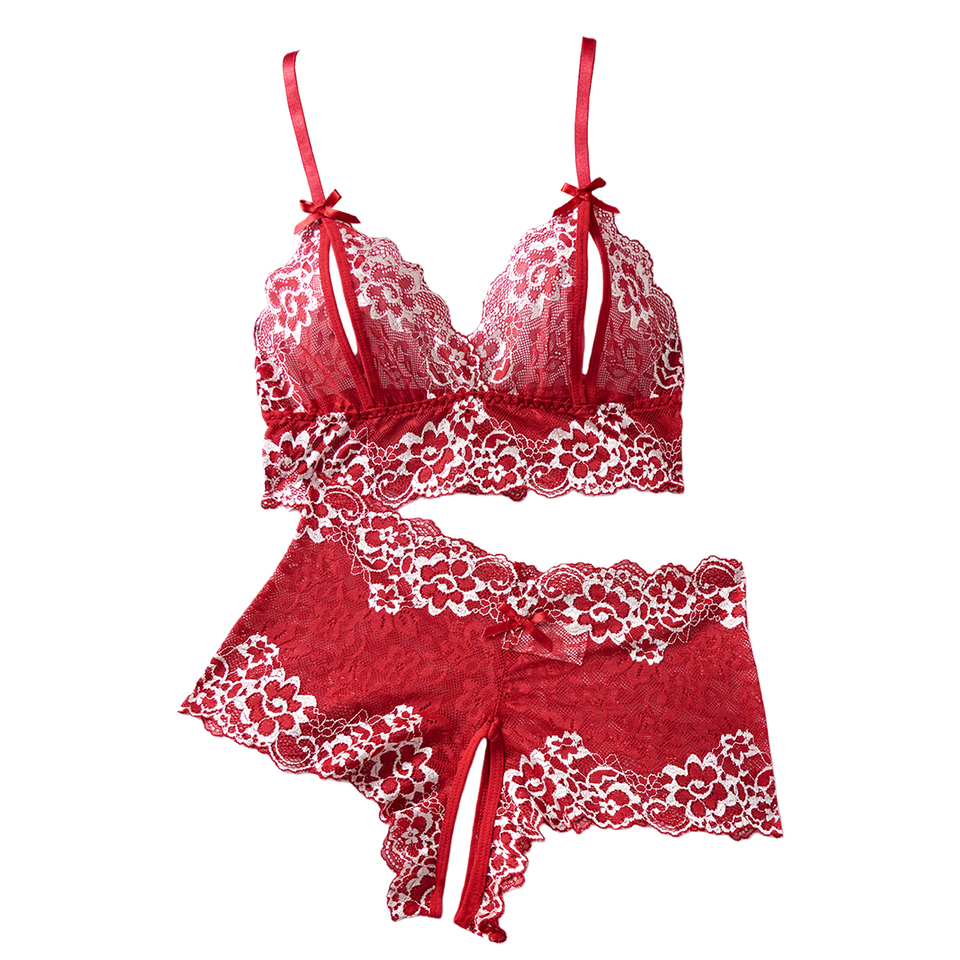  Women RedBra And Panty Set Underwear Lace Trim Sleepwear 