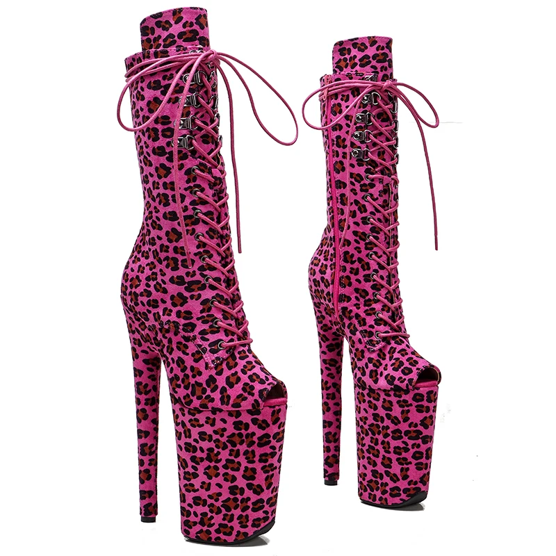 

Leecabe 23CM/9inches Leopard Suede Open toe Pole dance shoes High Heels Pole Dance boot
