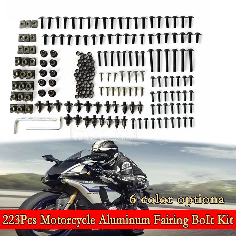 

223PCS/Set Aluminum Alloy M6 M5 Windshield Body Fairing Bolts Kit Bodywork Fastener Clips Screws Nut Motorcycle Accessories