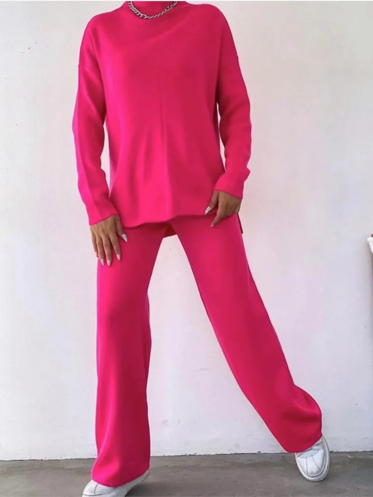 Conjunto de Top de punto informal y pantalón ancho, suéter de