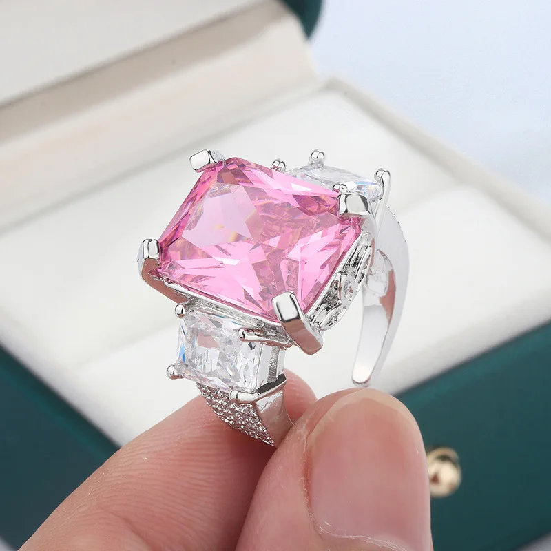 

Серебро S925 пробы, несколько бриллиантов, розовое блестящее циркониевое кольцо, изящное женское роскошное банкетное женское кольцо, стильное ювелирное изделие, Лидер продаж