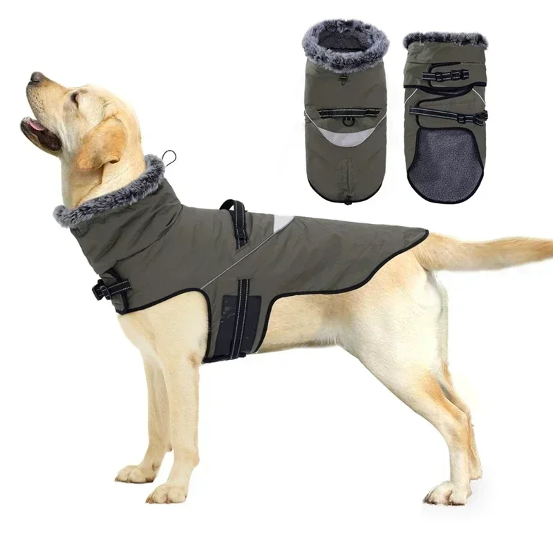 

Outfit Pet Jacket Fur Collar Coat Harness Rabbit Fleece Ring Winter With Warm Reflective Snowsuit Weather Dog Vest Cold