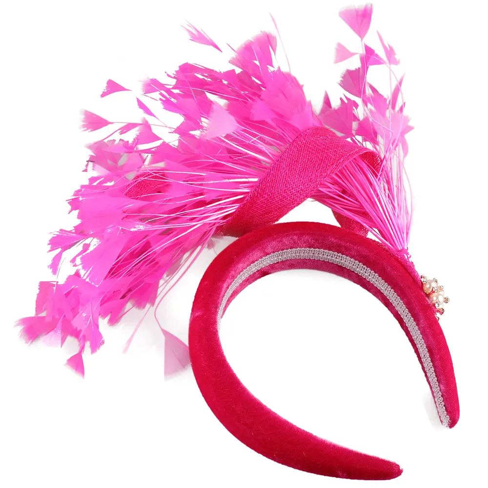 Fashion Wedding Bride Headband Headwear Fancy Feather Hair Band Millinery Hair Accessories With Peals Decor Accessories