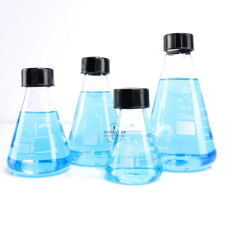 1pc lab 50ml to 1000ml borosilicate glass conical flask Triangle flask with black cap for laboratory experiment