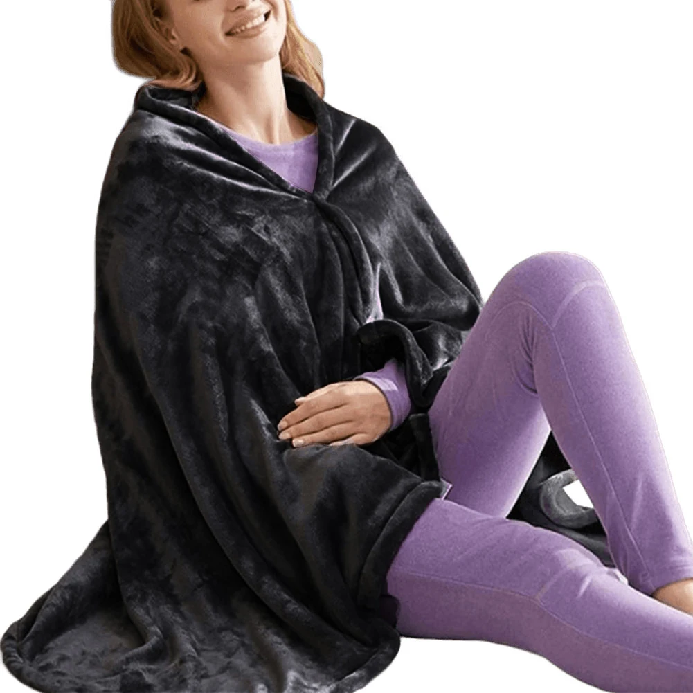 USB Heated Shawl Electric Heating Blanket 3 Heating Level Wearable Heated Poncho Throw Portable Poncho Wrap for Camping Hiking