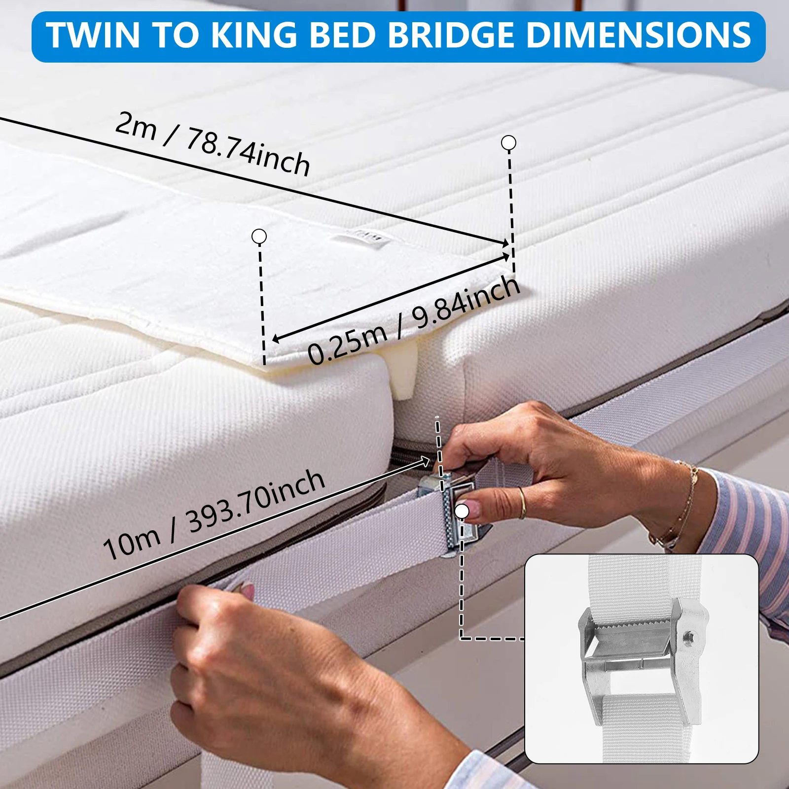 Bed Mattress Connector Adjustable Bed Bridge Twin to King Converter Kit Skin-Friendly Stable Bed Converter with Strap for Family 3