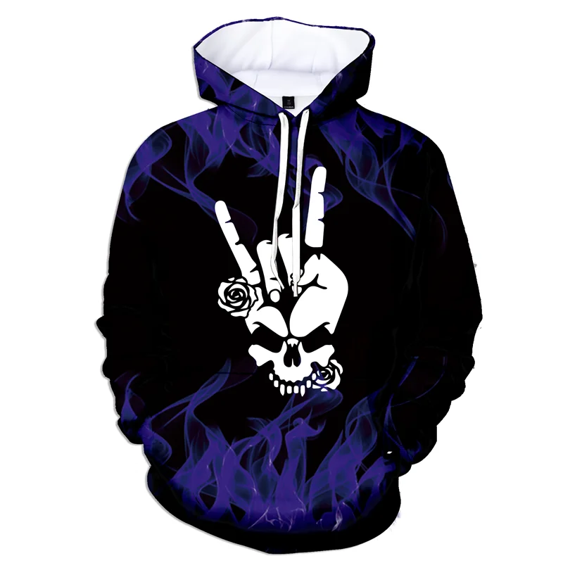 thumbnail image 1 of Sudadera con capucha con estampado gráfico de llamas geniales para hombre, sudadera con estampado 3D de calavera con gestos, sudadera informal, sudaderas holgadas, camisetas de manga larga, 1 of 5