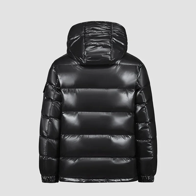 Down Jacket Men Shiny Thick Padded Puffer Hooded White Duck Down Coats Outdoor Windproof Warm Overcoat