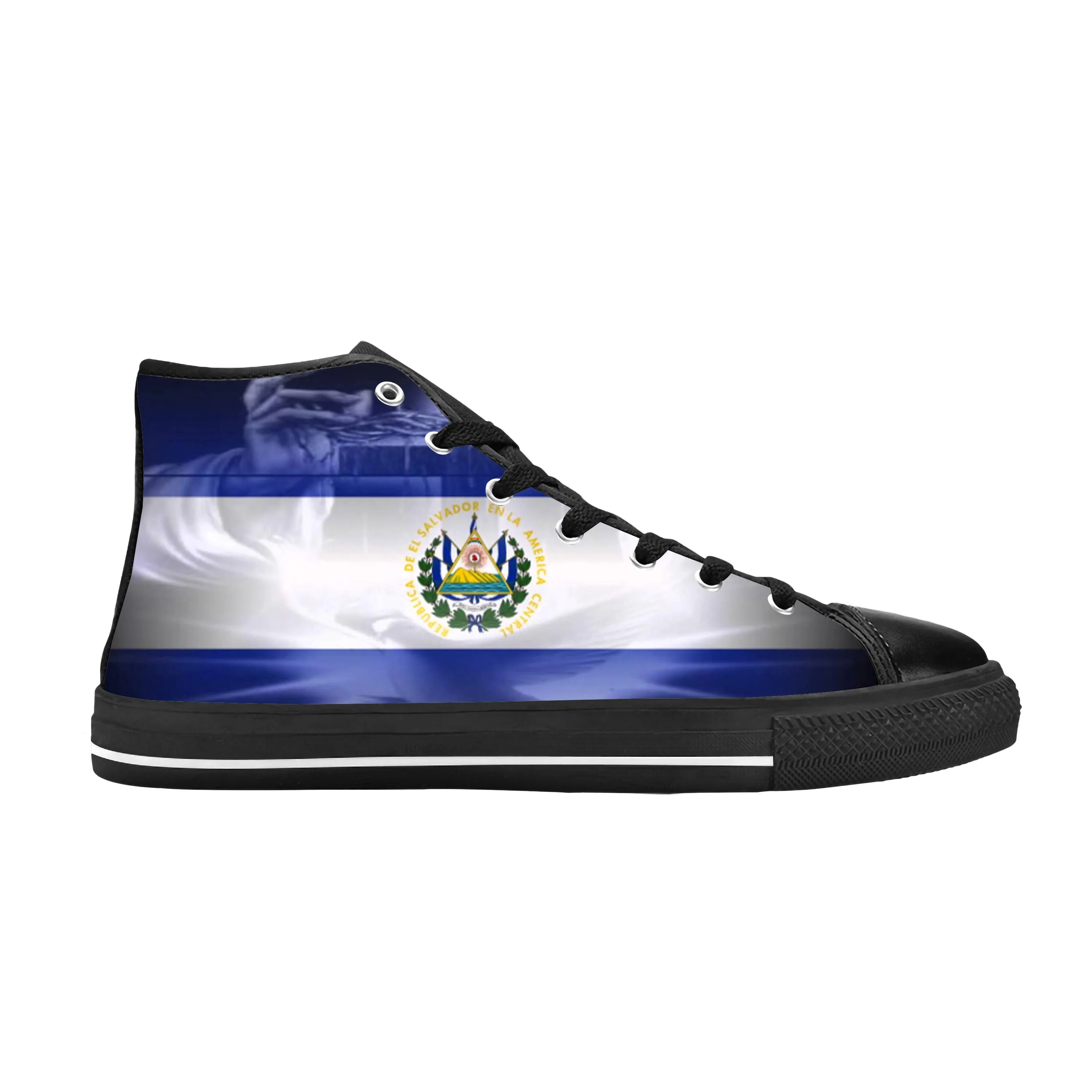 

El Salvador Salvadoran Flag Patriotic Pride Funny Casual Cloth Shoes High Top Comfortable Breathable 3D Print Men Women Sneakers