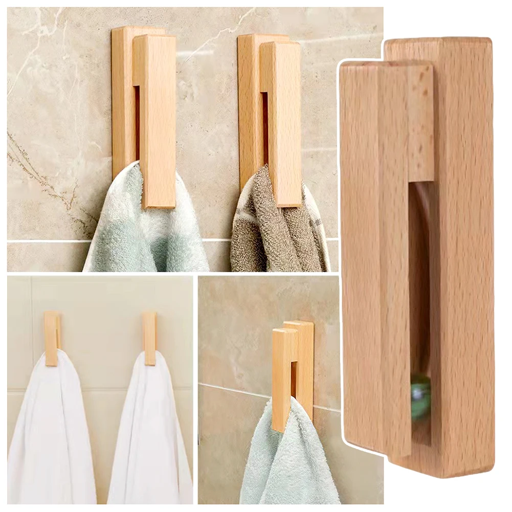 Marble Slide Towel Holder Wooden Towel Racks for Bathroom No Drilling Needed for Kitchen Home Decor