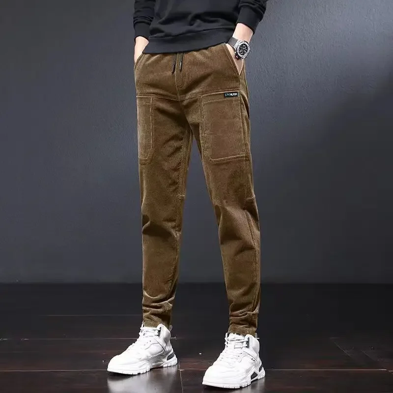 

Fashion Loose Pockets Spliced Corduroy Bandage Casual Pants Men's 2023 Autumn Winter Oversized Solid Color All-match Pants