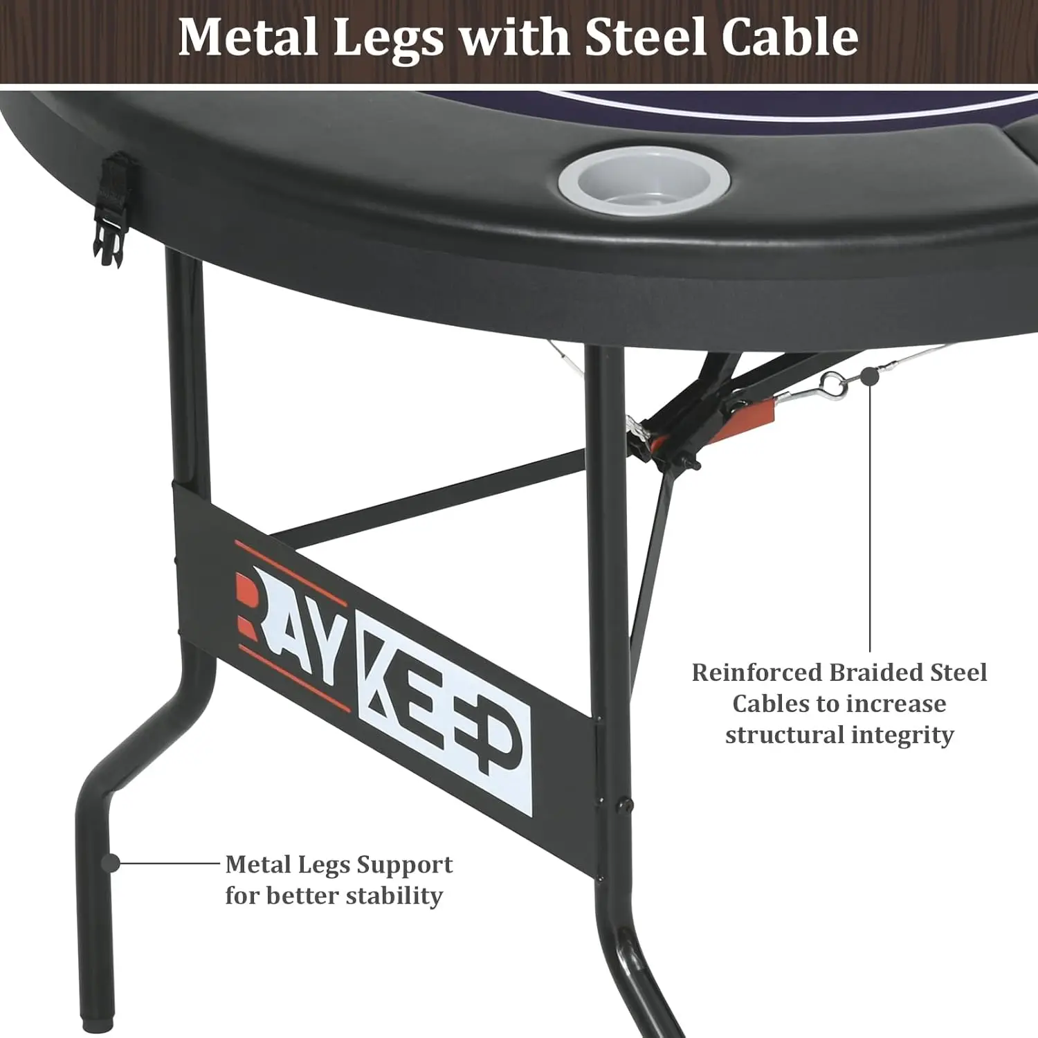 Table Foldable, 8 Player Folding Poker Tables w/Collapsible Legs, Casino Grade Felt, Padded Rails and Cup Holders, Portable Poke
