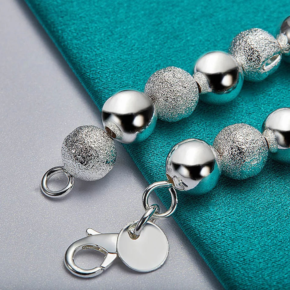 URMYLADY 925 Sterling Silver Smooth Matte Bead Chain Bracelet Necklace Jewelry Set For Women Wedding Party Fashion Charm Gift