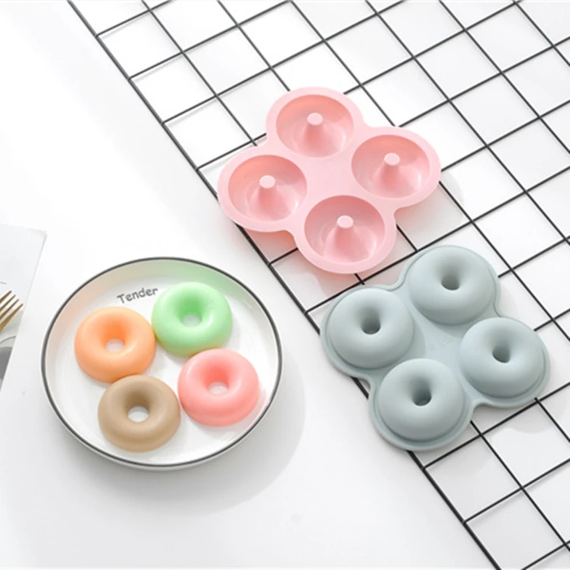 4 Cavity Donut Creative Cake Silicone Mold Home Kitchen Baking tray Cake Silicone Molds Cooking Bakeware Bake Tools Moulds brush
