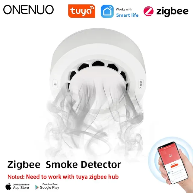 ONENUO Tuya Zigbee เซ็นเซอร์ควัน Fire Alarm Detector Home Security Alarm เซ็นเซอร์ควันควรทํางานร่วมกับ Tuya Zigbee Hub 1