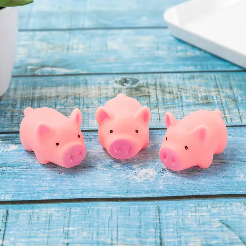 Baby Children Kawaii Mini Rubber Skin Cartoon Pig Baby Bath Toys Pink Rubber Screaming Sound Piggie Party Favors for Kids