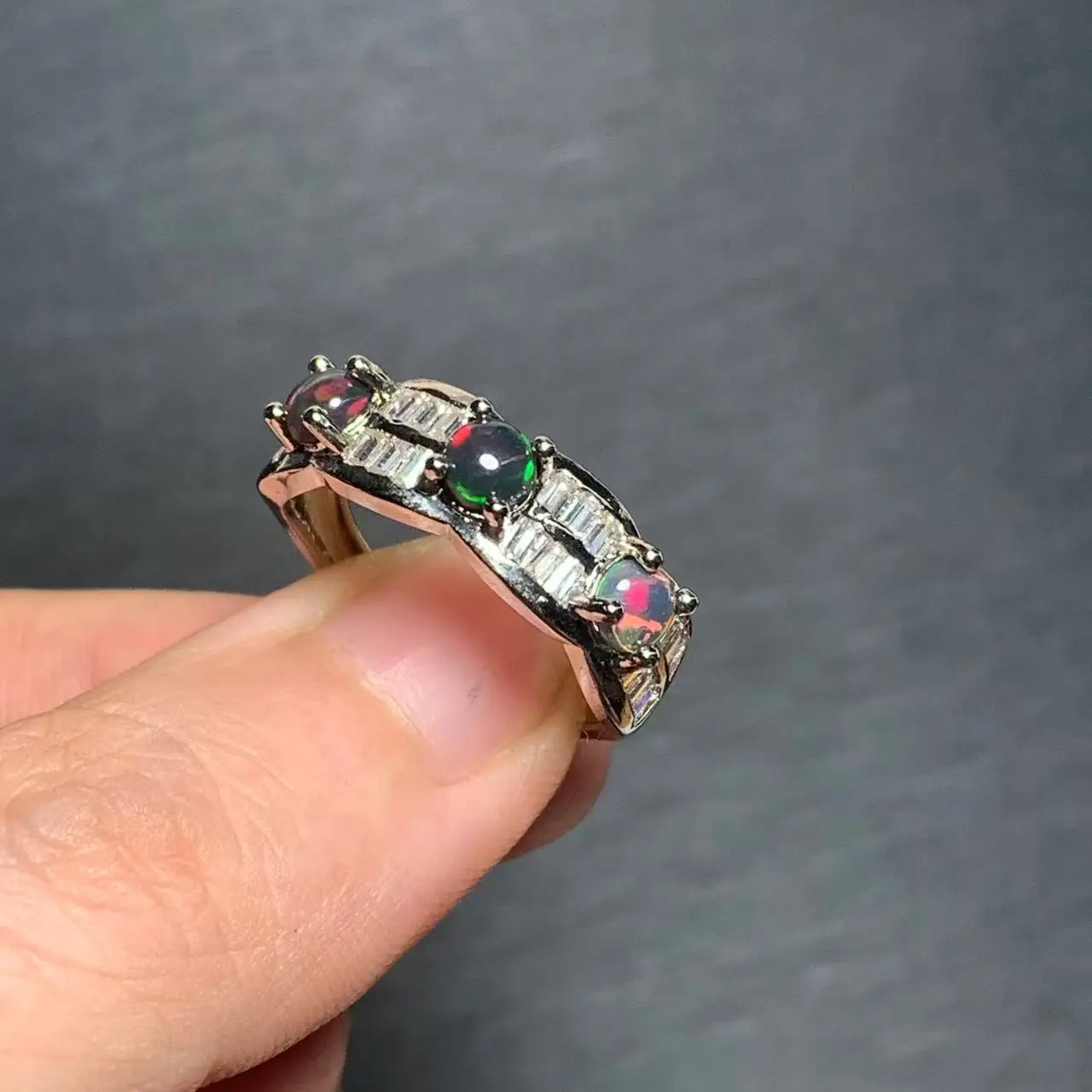 Natural Black Opal Ring Adjustable Female Stone Ring Jewelry for Women Gift Wholesale High Quality Vintage Fine