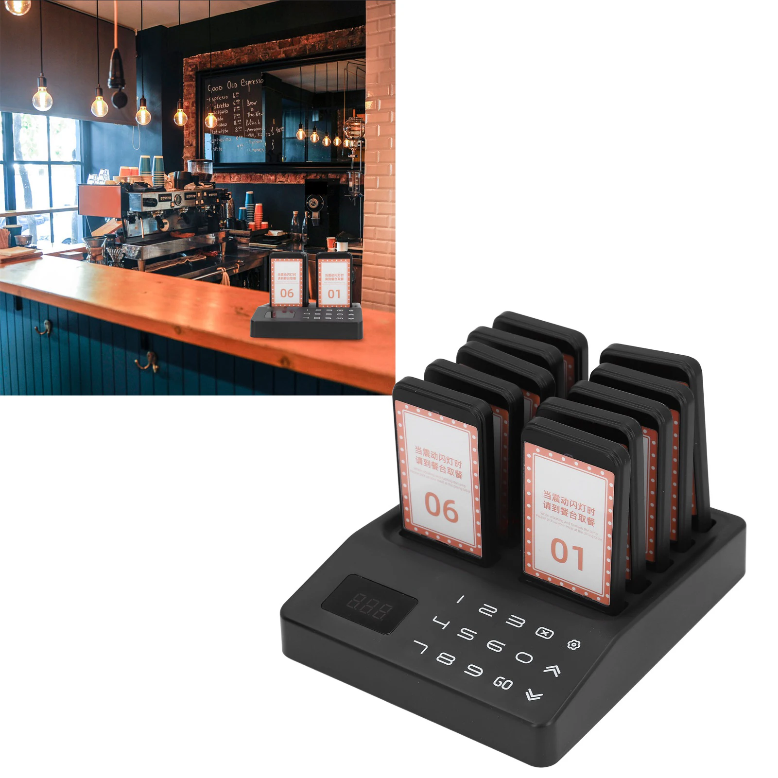 Pager Wireless Calling System Stable Signal Moderate Vibration Strength with 1 Base 10 Pagers Wireless Paging System for bar