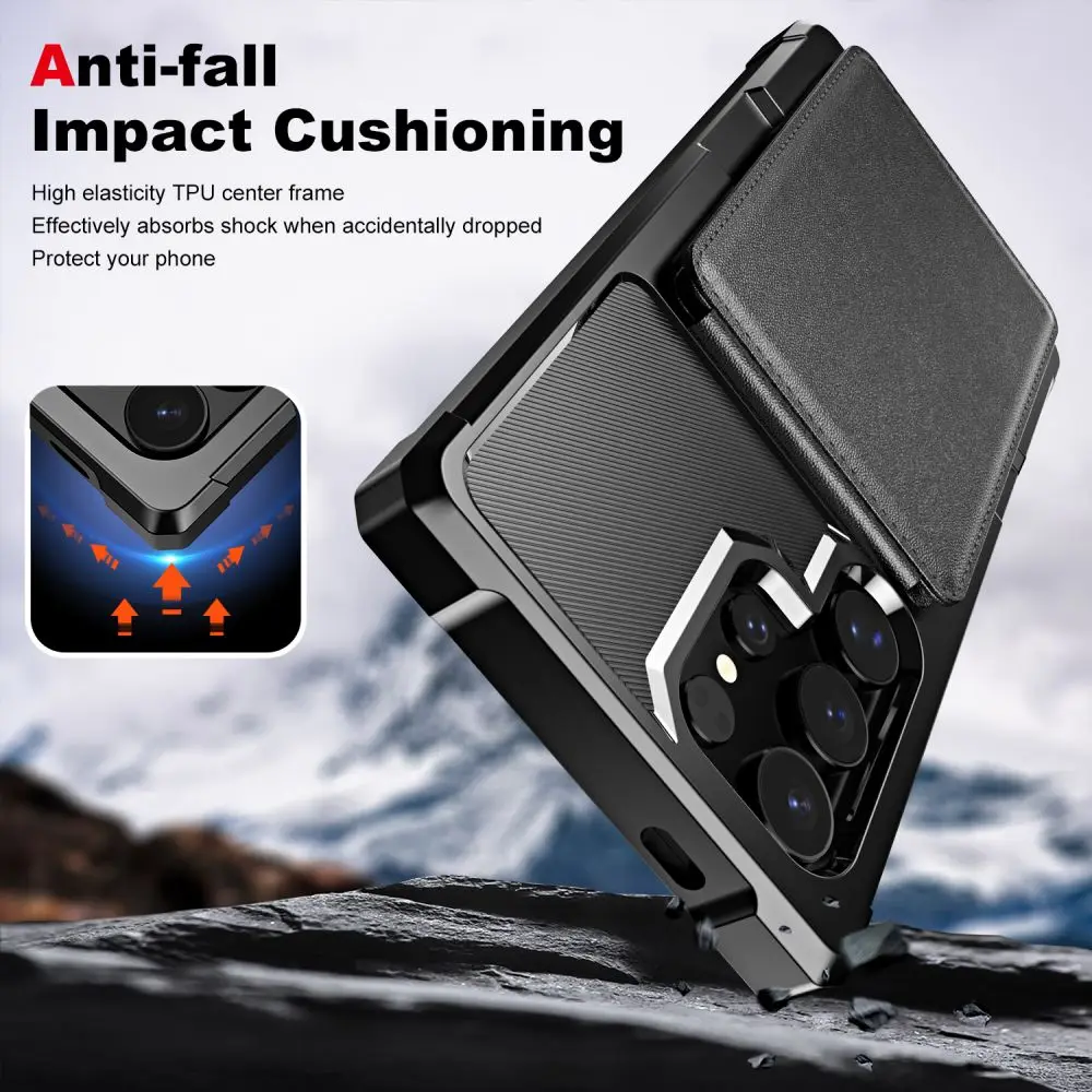 Pung-etui til Samsung Galaxy S24 S23 S22 S20 Ultra Plus FE A34 A54 A53 Læderkortlomme Flipcover Blødt Luftpude-cover_voghion.com