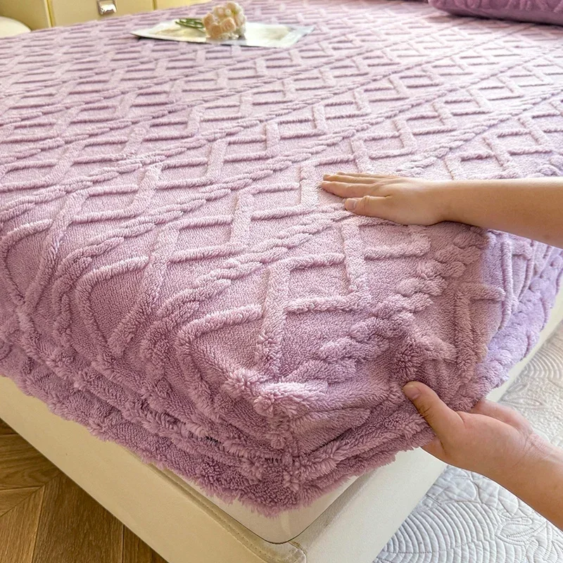 1 pc Flannel Fleece Bed Sheet for Winter Warm sofa bed matrimonial Coral Fleece Fluffy Fitted Sheets for Double Beds Sheets 3