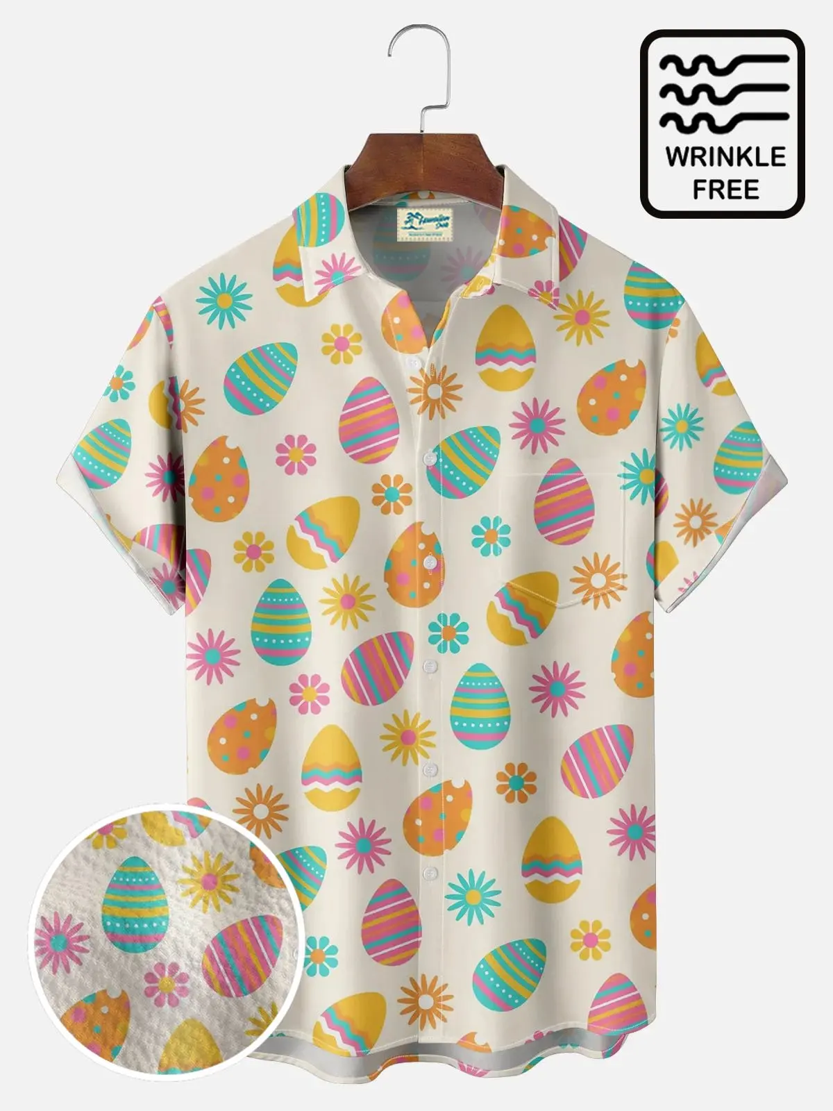 2025 Easter Eggs Pattern Men's Short Sleeve Button Down Lapel Shirt For Summer Oversized Tops Casual Hawaiian Shirt