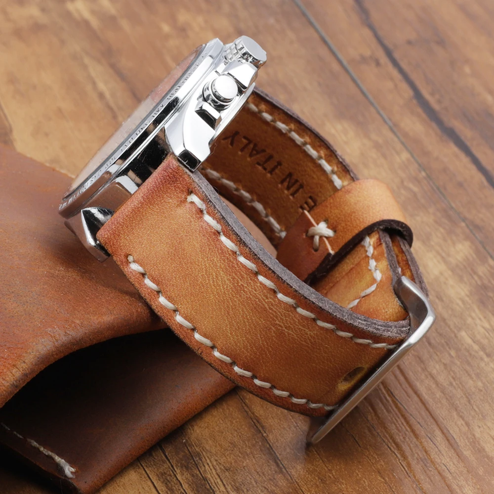 Correa de reloj de cuero genuino hecha a mano para hombre banda de correa-de-reloj-de-cuero-genuino-hecha-a-mano-para-hombre-banda-de