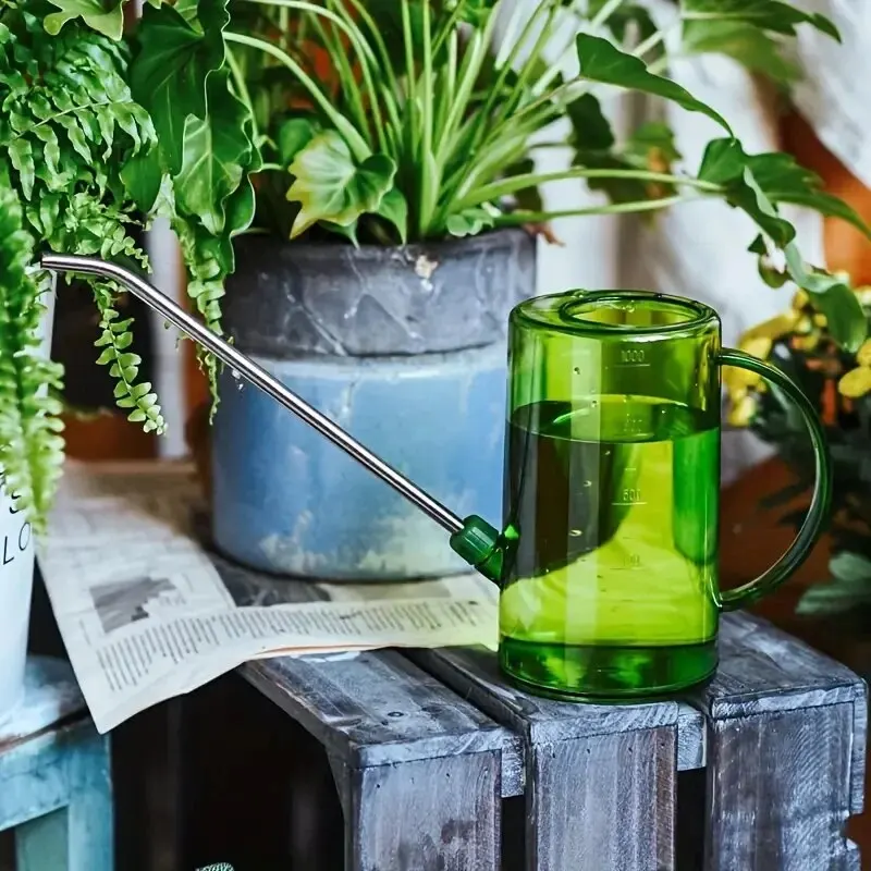 1pc Stainless Steel Long Spout Watering Can with Transparent Scale for Precise Watering of Flowers Potted Plants Greenery