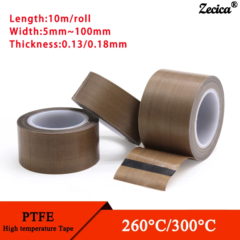 

1Pcs PTFE Tape Adhesive Cloth Insulated Vacuum High Temperature Resistant Sealing PTFE Tape Width 5~50mm Thickness 0.13mm 0.18mm