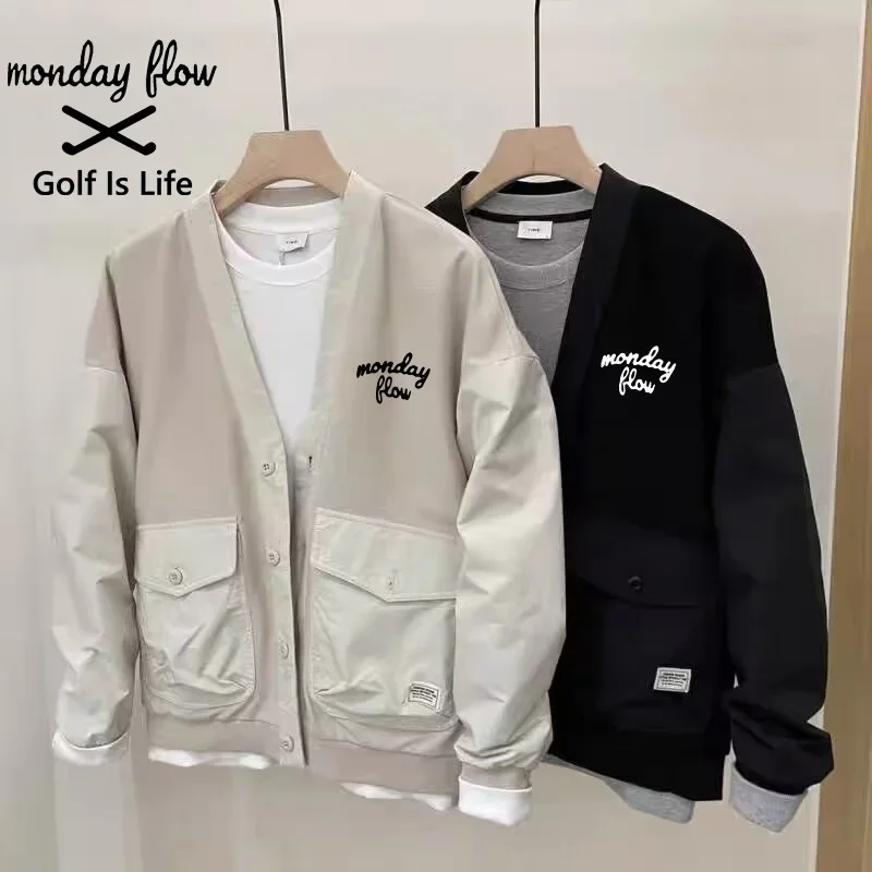 

Mondayflow, осенняя одежда для гольфа, куртка для гольфа, Мужская одежда для гольфа, пальто для гольфа, новая куртка, Мужская одежда для гольфа, ветровка с V-образным вырезом, пальто для гольфа