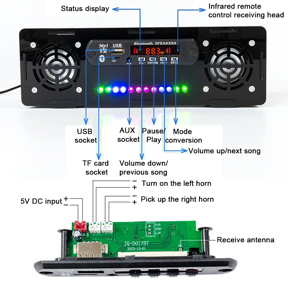 DIY 블루투스 스피커 전자제품 키트 FM 라디오(LED 음성 활성화 표시등 포함) 3W 스테레오 납땜 연습 키트