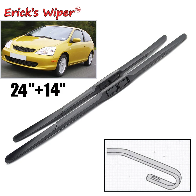 Erick's Wiper Front Hybrid Wiper Blades For Honda Civic 7 2000 - 2006 Windshield Windscreen Window Car Rain Brushes 24"+14"