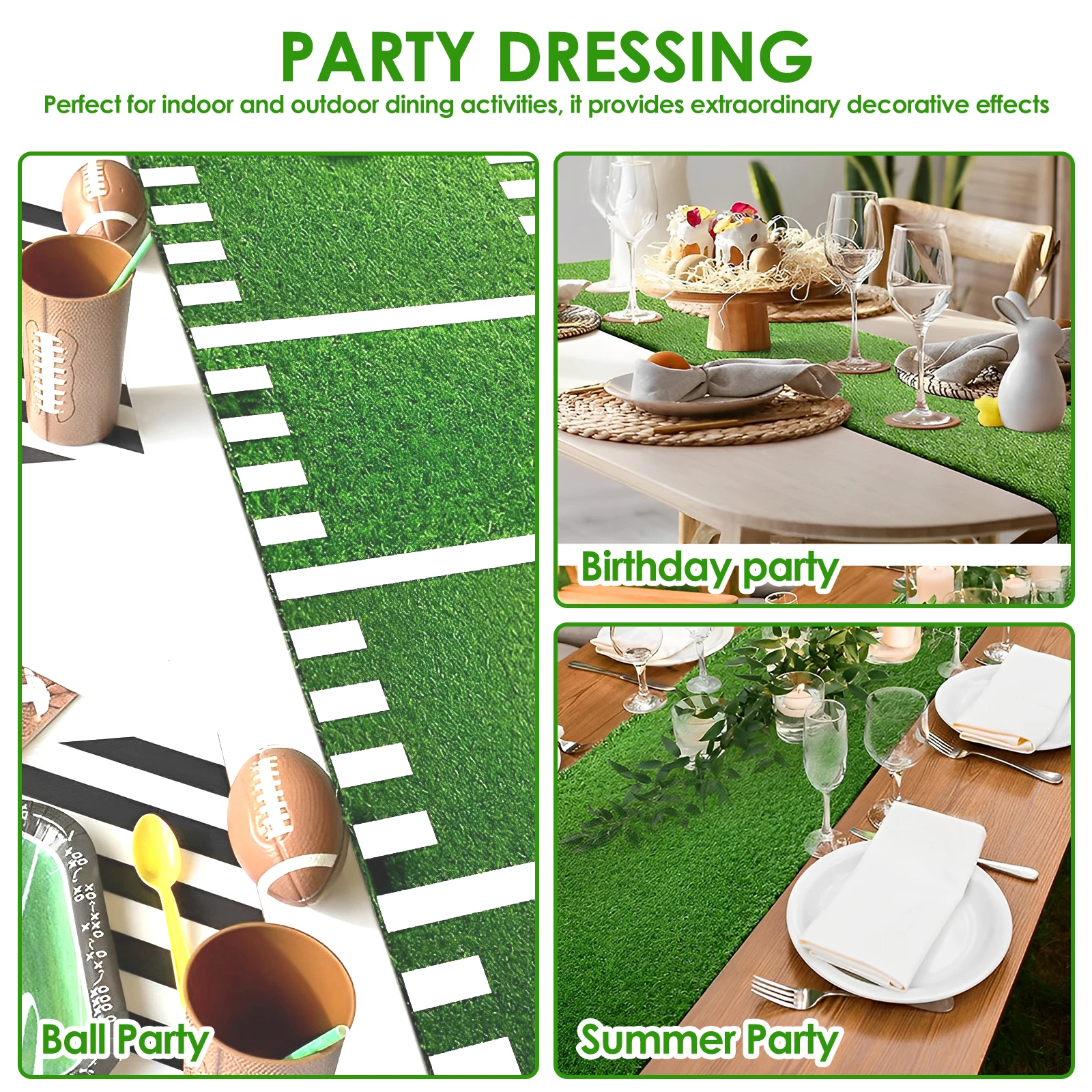 Green Artificial Grass Table Runner Soft Faux Cloth DIY Decoration