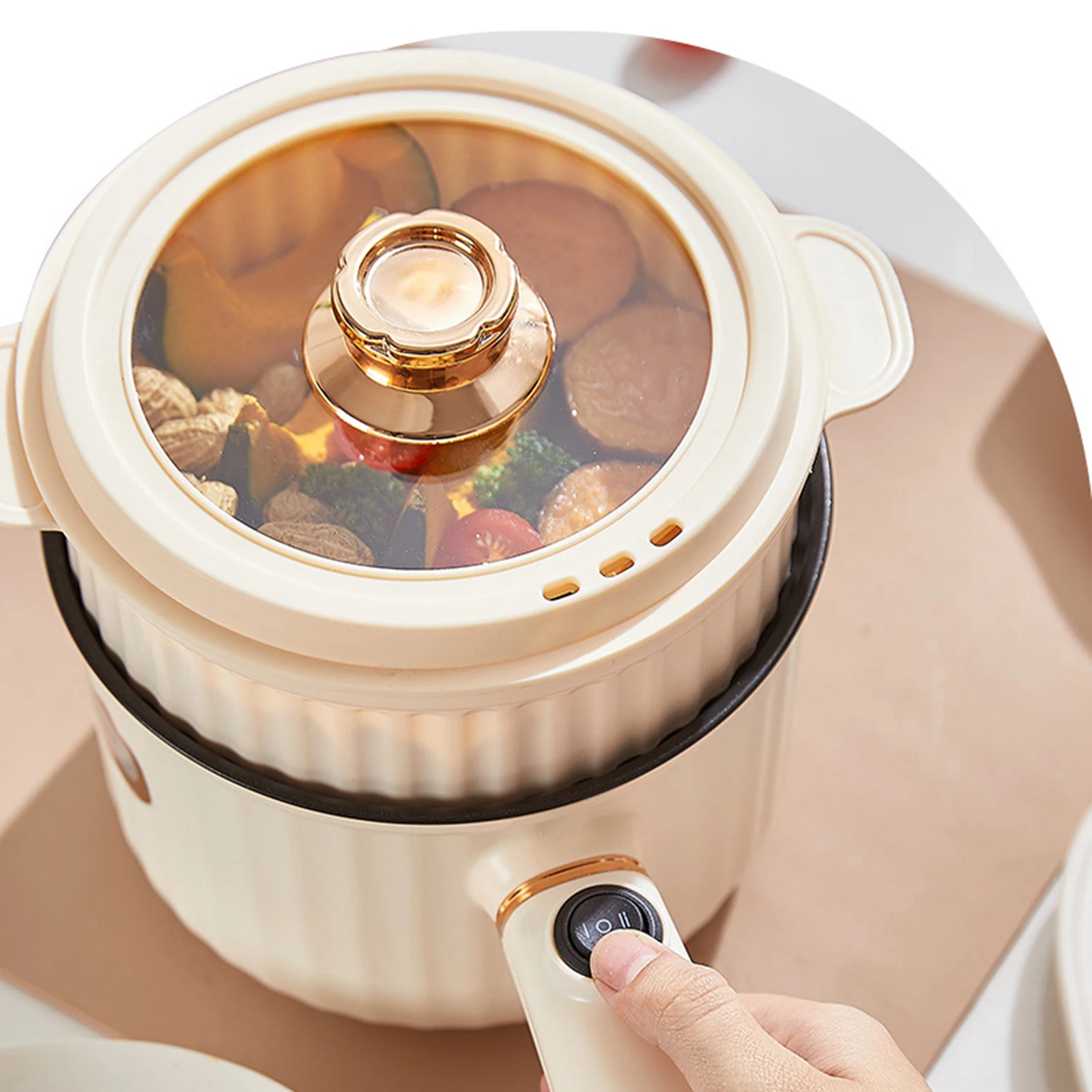 Electric Pots Nonstick Portable Multifunctional Dry 2 Gear 1.6L Electric Rice Cooker for Fry Ramen Steak Soup Oatmeal 5