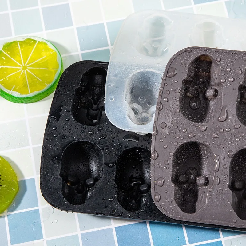 Large 3D Skull Ice Cube Tray With Funnel Silicone 4 Cavity Ice Mould For  Whiskey Wine Cocktail Ice Cube Maker Chocolate Mould - AliExpress