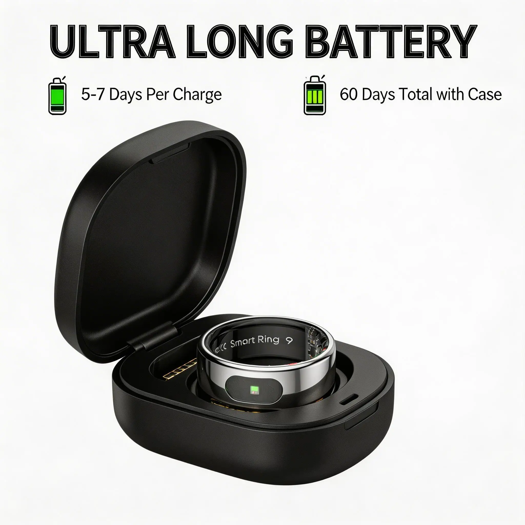 Smart Ring Health Tracker with Sleep & Skin Temperature Monitor, 5ATM Waterproof, Touch Control, 60 Days Battery Life - 5