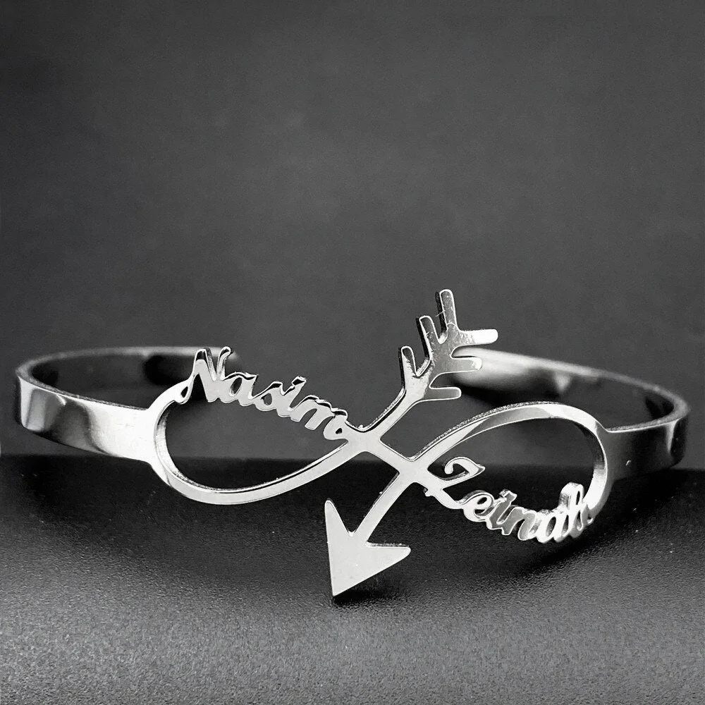 

Fashion Customized Name Bracelets Letter Stainless Steel Personalized Feather Arrow Bracelets for Women Jewelry Not Allergic