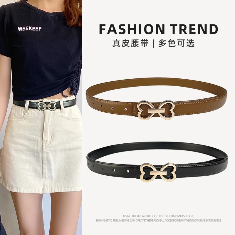 Luxury Genuine Leather Women's Belt Cowhide Simple and Fashionable Heart-shaped Buckle Decoration Casual Pants Jeans Belt