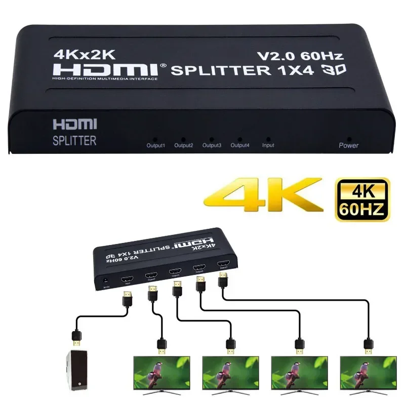 

4K x 2k 3D HDMI сплиттер 1x4 4K 60 Гц HDMI сплиттер HDMI2.0 1 в 4 Выход видео конвертер для PS4 STB DVD Камера ПК к телевизору HDTV монитор