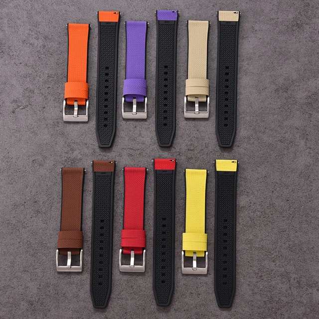 Sailcloth FKM Rubber Strap 18mm 19mm 20mm 21mm 22mm 24mm Quick Release FKM TOP+FKM Base Perfect Fit Flat End Universal Watchband 6