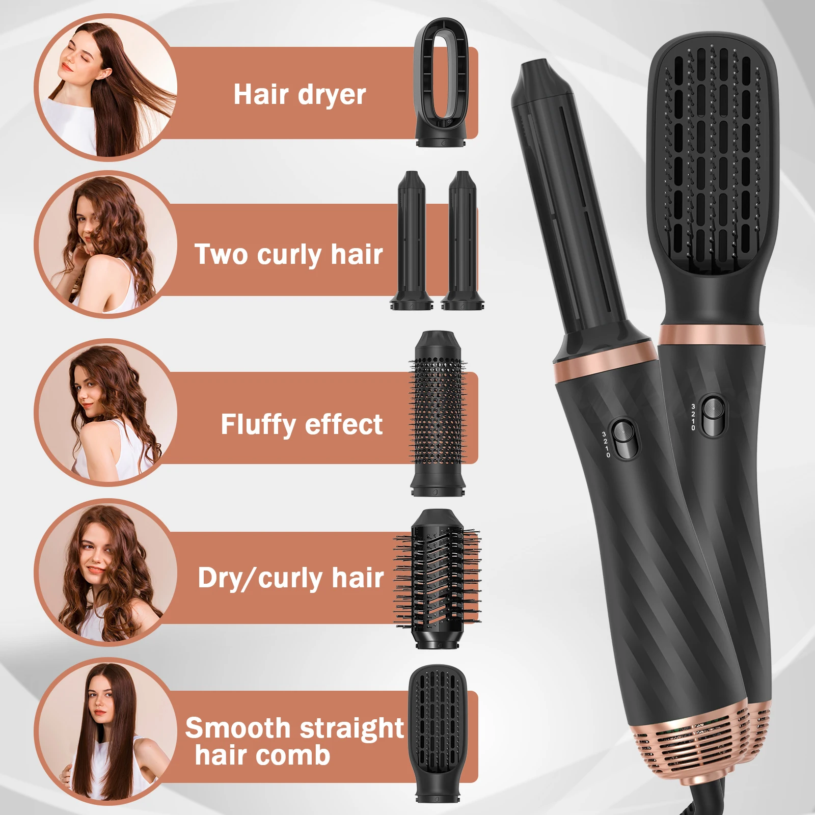6 In 1 Hair Dryer Hot Comb Set Professional Curling Iron Hair Straightener Styling Tool Curler And Straightening Heating Brush 3