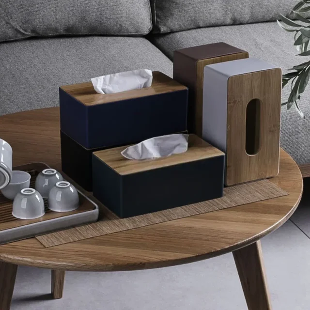 Boîte à mouchoirs, anneaux de serviette de Table, boîte à mouchoirs, conteneur en papier, couvercle en bambou, boîte de rangement en bois massif, décoration de Table pour la maison 1