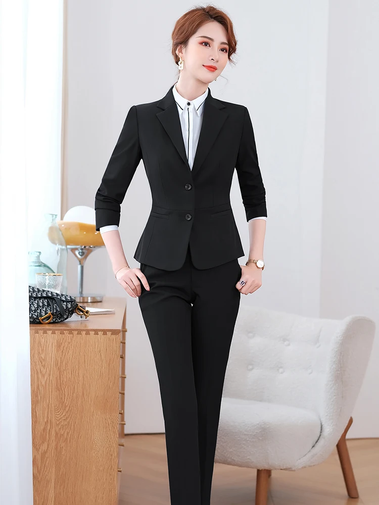 Women Wine Navy Blue Black Pant Suit Female V-Neck Formal Blazer Jacket and  Trouser 2 Piece Set For Office Ladies Work Wear - AliExpress