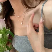 2025 Silver Simple Design Drop Pendant Necklace for Women Double Collar Chain Fashion Fine Jewelry Gifts Long Layered Necklace - Image 4