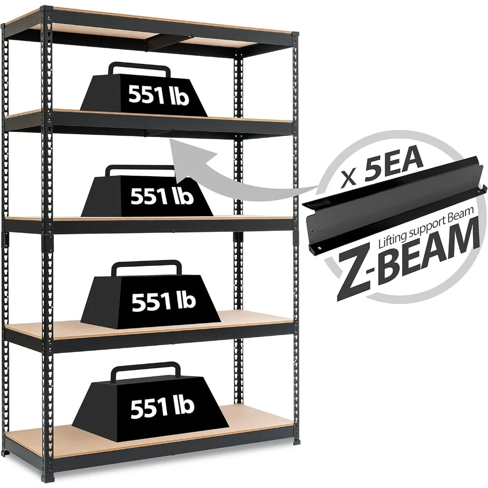 

HOMEDANT Z-beam 5 Tier Laminated Heavy Duty Garage Storage Adjustable Wide Size Metal Shelving Unit Utility Rack Shelves Organiz