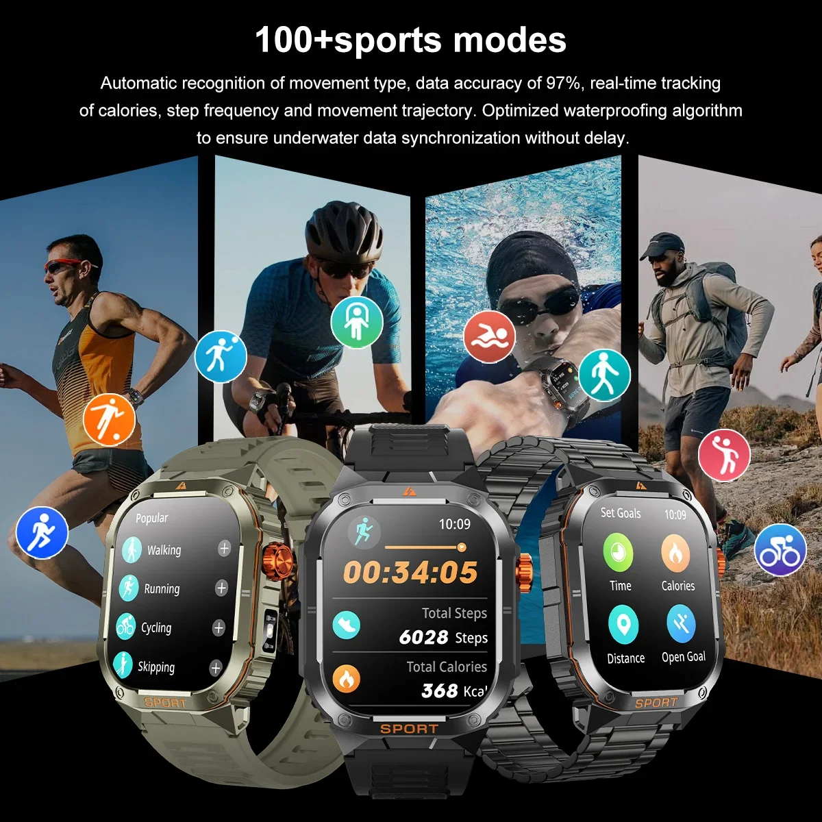 Luxury Military Smartwatch Fitness Clock Wireless Call Smart Watch Waterproof Sports Wrist Watches for Men Kids IOS Android 2026