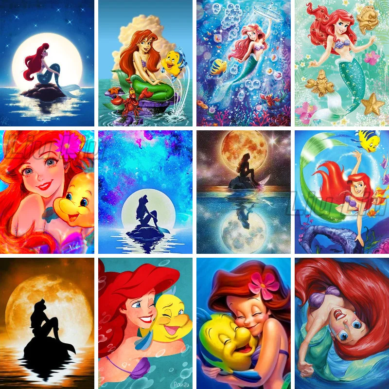Disney Diamond Painting The Little Mermaid Full Round Drill Cartoon Princess Diamond Mosaic Ricamo Punto Croce Home Decor
