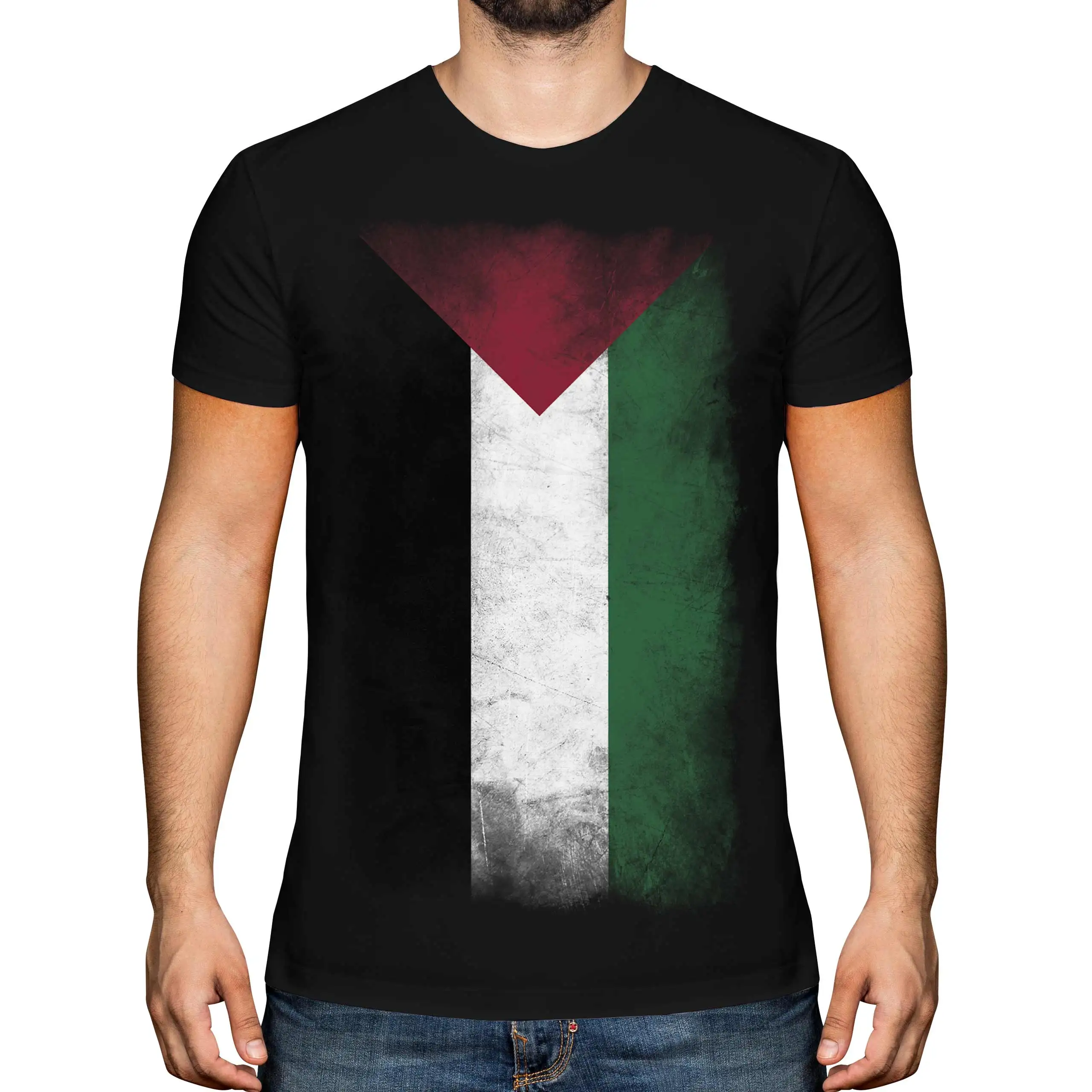 

Palestine Faded Flag Mens T-Shirt Short Sleeve Casual Cotton O-Neck T Shirt