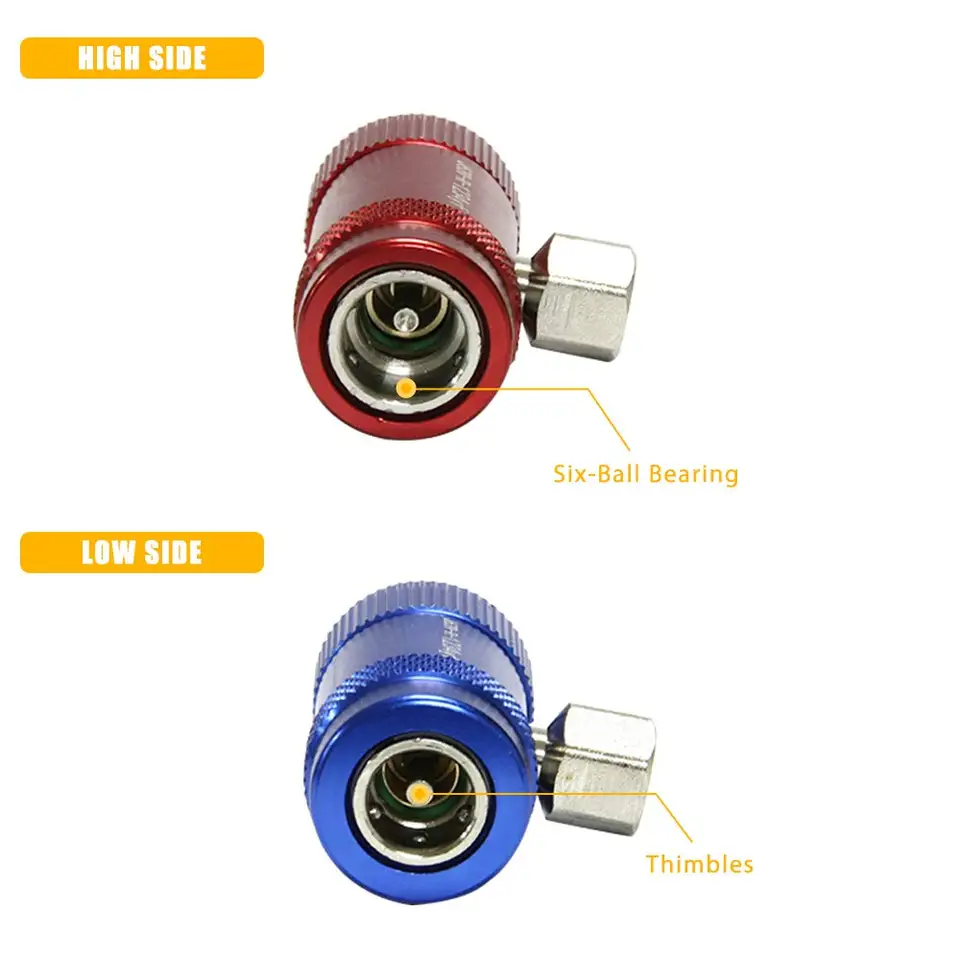 2-delige adapteraansluiting R1234YF, snelkoppeling 1/4 inch, spruitstukmeter slangaansluiting voor het vullen van koelmiddel voor auto-airconditioning